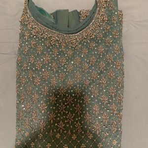 Gorgeous turquoise and silver hand work embroidery Pakistani Dress